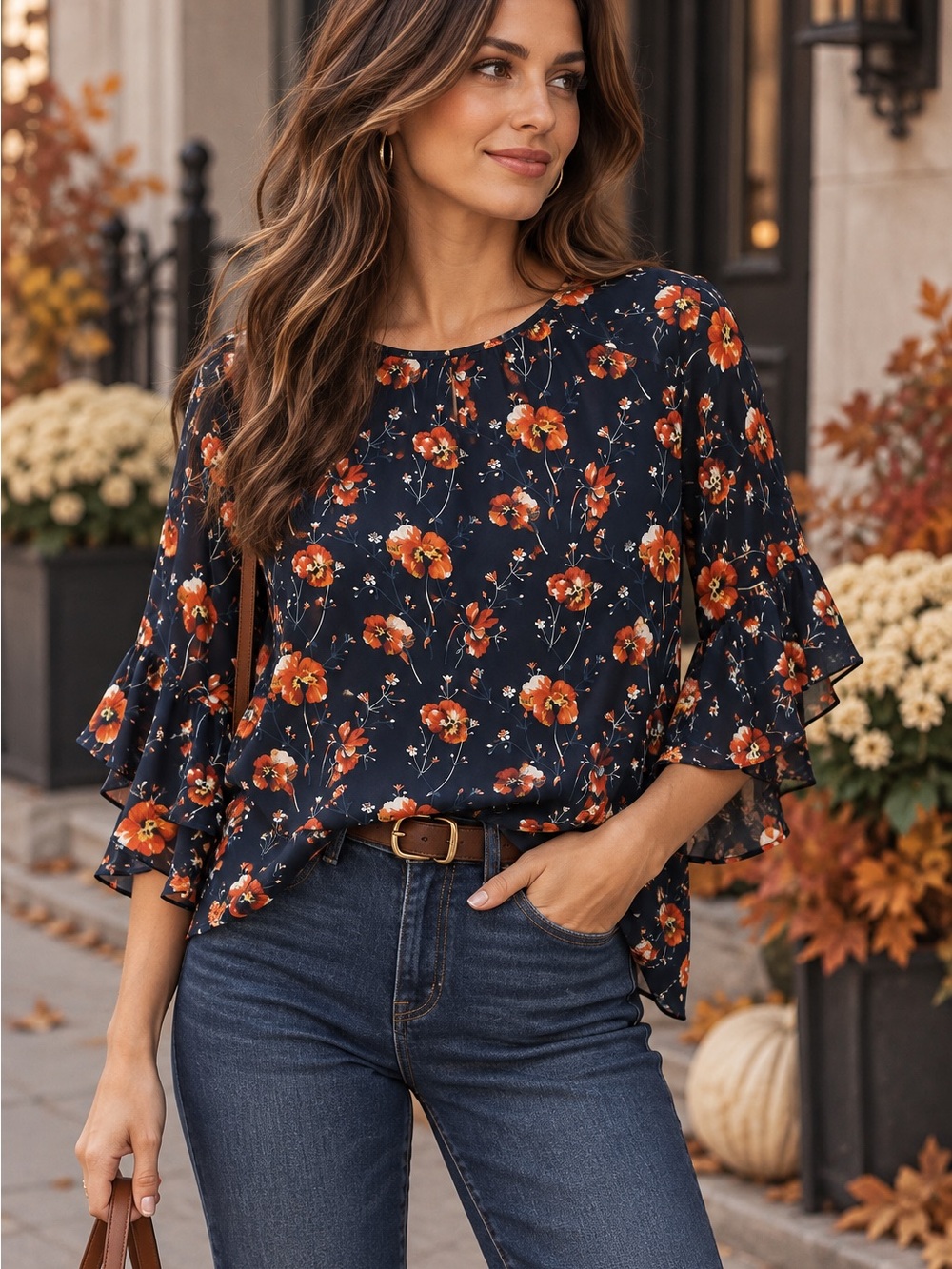 Papillon Floral Ruffle Sleeve Blouse — Size Small